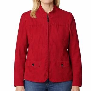 ALFRED DUNNER Womens Long Sleeve Top Size 12 Red Zip Front Cardigan Style Jacket